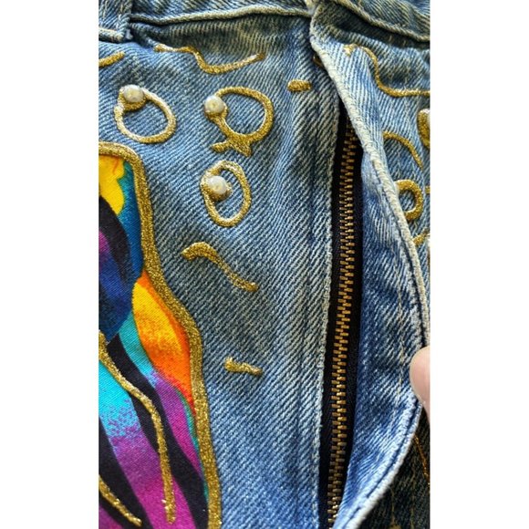 Lee Jeans Up Cycled Boho Purse Pearl Studs Gold Trim Fish Pockets Catch Closure - Picture 3 of 13